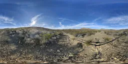 360-degree HDR panorama featuring a sunset over dry grassland with clear blue skies for lighting scenes.