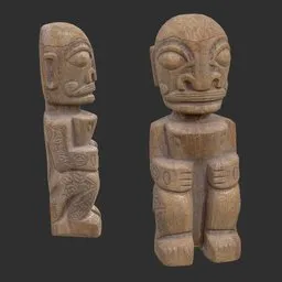 Tiki God Tattooed Monk Statue Aged Wood