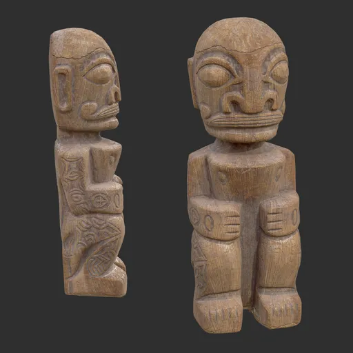 Tiki God Tattooed Monk Statue Aged Wood