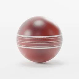 Detailed 3D render of a cricket ball with prominent seam, optimized for Blender, suitable for extreme sports visuals.