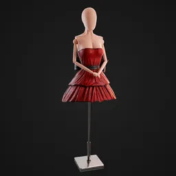 3D-rendered vintage mannequin in red dress, ideal for Blender retail projects.