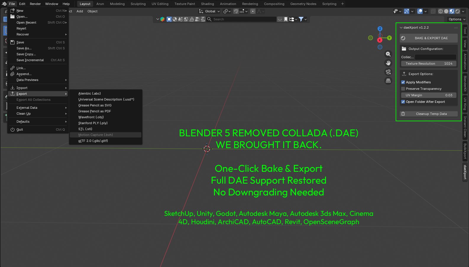DaeXport | One-click DAE (Collada) export | Import - Export add-ons ...