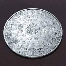 Detailed 3D-rendered silver coin with intricate embossing, created using Blender, zBrush, and Substance Painter with 4K textures.