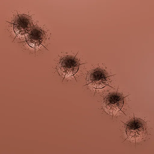 3D Blender sculpting brush creating realistic bullet impact effects on surfaces.