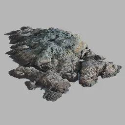 "Realistic photoscan of a rocky coast on Vancouver Island's Pacific Ocean shore, suitable as environment element for Blender 3D. Highly detailed 8k texture, varying thickness and detailed color scan. Perfect for creating immersive 3D fantasy island scenes."