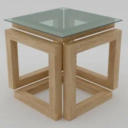 Detailed 3D model of wooden side-table with glass top for Blender rendering.