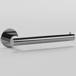 "3D model of a Toilet Paper Holder - Sanitary fixtures for Blender 3D. This product design render features a stainless steel-plated holder with a polished finish, ideal for organizing and dispensing toilet paper rolls. Enhance your Blender 3D projects with this minimalist yet functional toilet paper holder."