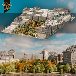 European Urban City Block & Central Park