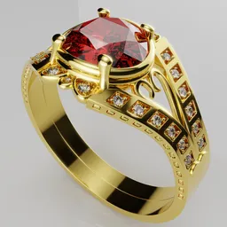 Gold womens ring - Regal Crimson