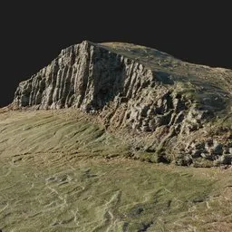 Detailed 3D model of a rocky mountain with grass terrain, optimized for use in Blender for various CGI projects.