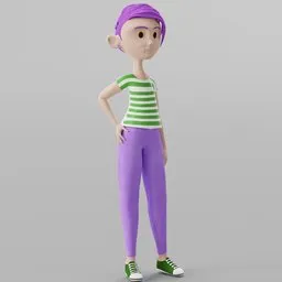 "Victoria Character Rigged 3D model for Blender 3D - child category. The model features a clean topology and good proportions, complete with a low-polygon mesh, UVs, and rigging, making it ready to animate."