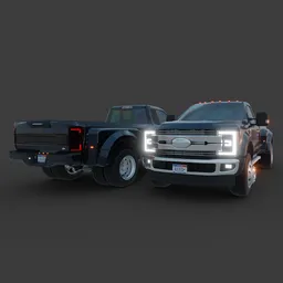 Highly detailed Blender 3D model of a 2017 Ford F450 short bed with two car paint options and lights on, ready for rendering.