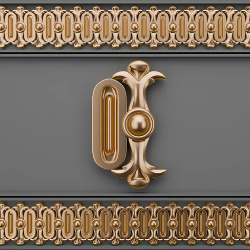 Intricate golden 3D trim and ornamental letter for efficient, high-quality detailing in Blender projects.