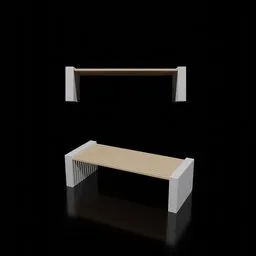 3D urban bench model with wooden slats, rendered in Blender, suitable for outdoor scenes.