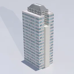 Highly detailed Blender 3D skyscraper model with modern architecture design, perfect for urban scene rendering