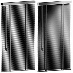 "Pair of sleek black blinds with non-pleated sections, rendered in high-grain, ultra-clear detail using Corona in Blender 3D."