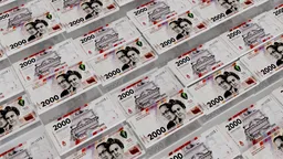 Detailed 3D model scene of Argentine currency notes, ideal for Blender 3D templates.