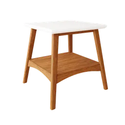 "Discover a stylish and functional wooden side table for Blender 3D models, featuring a white wooden top and a minimalist tripod design. Ideal for any modern interior, this 3D model is created by Nathan Wyburn and available for download on BlenderKit."