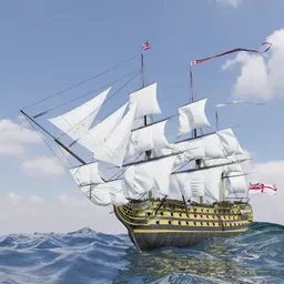 Napoleonic Naval Ship In Ocean