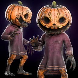 Pumpkin Scarecrow Character Rigged