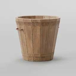 Realistic vintage wooden bucket 3D model for Blender, high-detail texturing for outdoor scenes.
