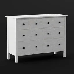 "A high-quality 3D model of the Hemnes dressing table from Ikea designed for interior decoration and visualization. Created using Blender 3D software and featuring a sleek white design with black drawers. Perfect for living room projects and available for download on BlenderKit."