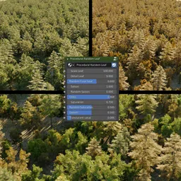 Lowpoly forest 3D model showcasing procedural seasonal shader for Blender, versatile for game design and animation.