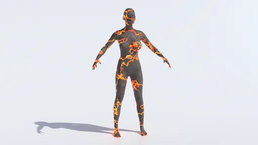 Detailed 3D render of a fantasy female figure with lava-textured skin, suitable for Blender 3D projects.