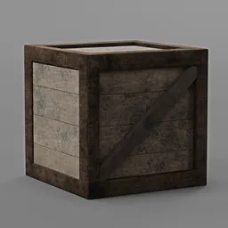 Detailed texture on a 3D model wooden box, showing compatibility with Blender Cycles and Eevee.