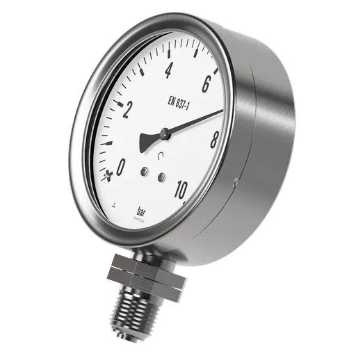 Detailed 3D model of an industrial pressure gauge, designed for Blender with animatable pointer and detachable cover.