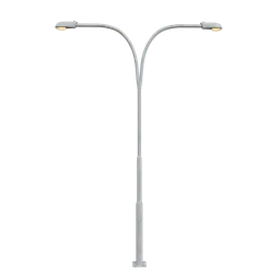 Detailed realistic Blender 3D model of a vintage curved street lamp with dual bulbs and wear-and-tear texture.