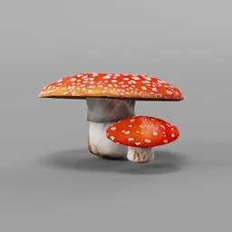 Low poly 3D model of red-capped mushrooms, optimally designed for Blender rendering and game environments.