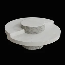 Sculptural 3D model of a multi-level, textured stone centerpiece table for Blender renderings.