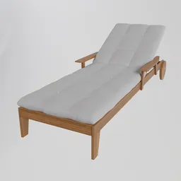 "Enhance your outdoor scenes with a high-quality 3D model of a Pool Lounger 2 from BlenderKit. This high-poly Vray rendered lounger features a clean cel shaded design with realistic shading and a white cushion on a sleek wooden texture. Perfect for use in a variety of 3D projects including architecture and interior design."