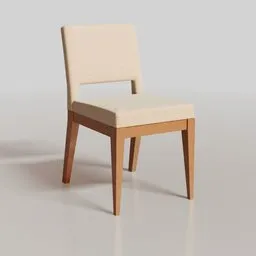 Wooden 3D Leme chair model with cream upholstery, optimized for Blender rendering.