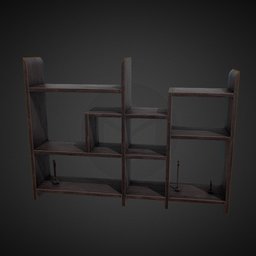 Detailed Blender 3D wooden shelf model with multiple sections and traditional Chinese design aesthetic.