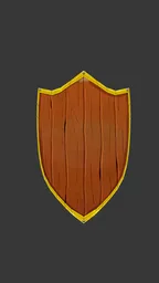 Low poly 3D shield model with handpainted wood texture and yellow trim, designed in Blender for historic military graphics.