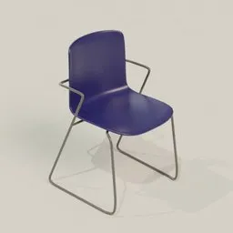 "Blue metal-framed lobby chair for Blender 3D - minimalist photorealist design inspired by Enzo Cucchi. Perfect for school classrooms or waiting rooms. Physically based rendering in photorealist style."