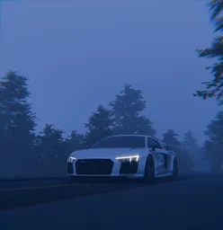 Sports Car – Misty Forest Road Scene