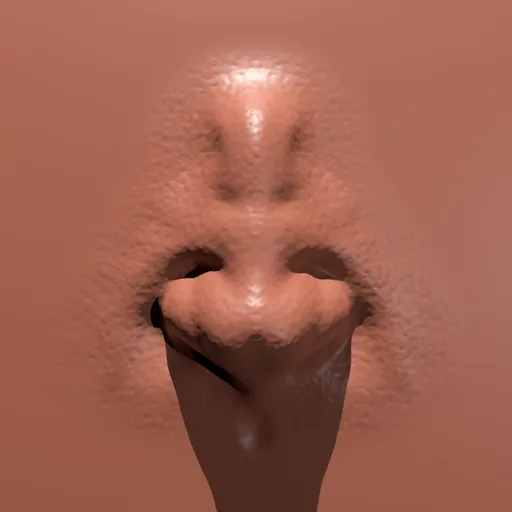 3D sculpting brush detail creating realistic male nose anatomy with textured pores for Blender models.