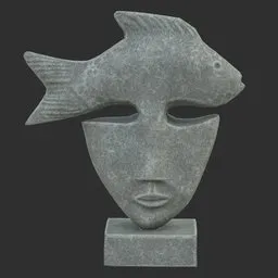 Fish face stone statue