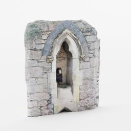 Detailed 3D model of an old gothic-style wall fountain, created for Blender 3D artists.