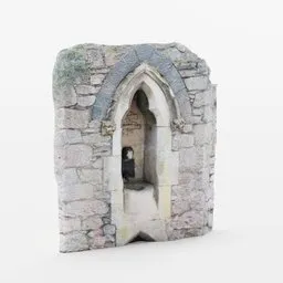 "Photo-realistic 3D model of a Gothic-style stone fountain, optimized for Blender 3D. Modeled from an optimized photo-scan, this fountain features intricate molding and carving detail. Perfect for adding depth and realism to your architectural or historical renderings."