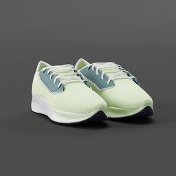 Photorealistic 3D modeled men's running shoes inspired by Nike design, rendered in Blender, showcasing detailed texture and lacework.