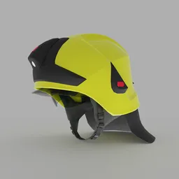 Detailed 3D Blender model of a firefighter helmet with visor, goggles, and accessories.