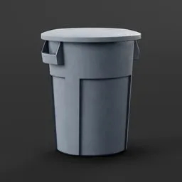"Outdoor furniture: 3D model of a detailed trash bin with lid made of solid concrete, inspired by Mac Conner. Created with Blender 3D software."