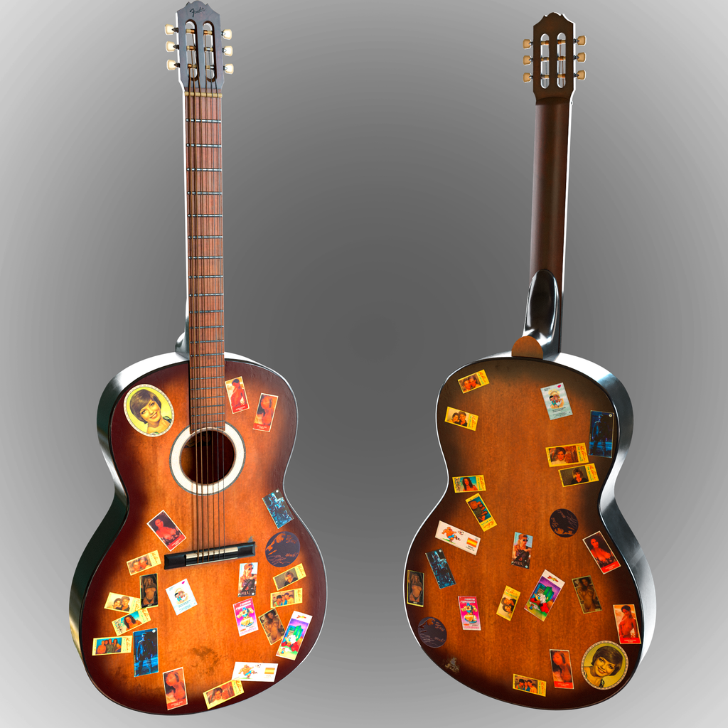 Old soviet guitar with stickers Musical Instruments models BlenderKit