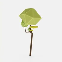 Stylized low-poly Blender 3D lemon tree model with geometric foliage and trunk, suitable for digital environments.