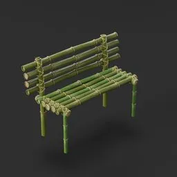 Digitally rendered bamboo garden bench 3D model optimized for Blender.