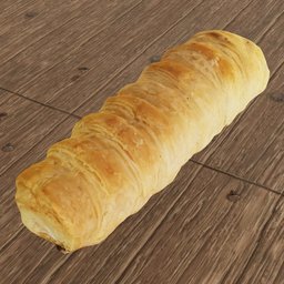 "Realistic scanned twist roll 3D model on a wooden table, optimized geometry - food category model from BlenderKit."